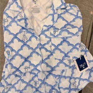 Roller Rabbit White and Blue Monkey Print Pajama Top